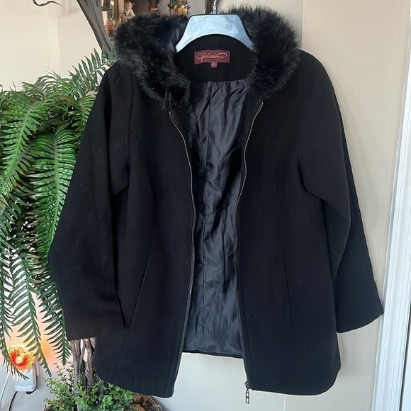 NWOT Hal Rubenstein Black Zippered Jacket Hood w/ Faux Fur Trim Winter Coat - Picture 14 of 14